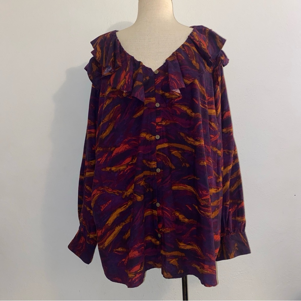 Terra & Sky Purple and Orange Ruffled Blouse